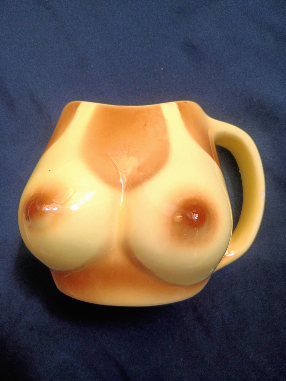 Novelty Ceramic Breast-Shaped Coffee Mug in Tan & Cream